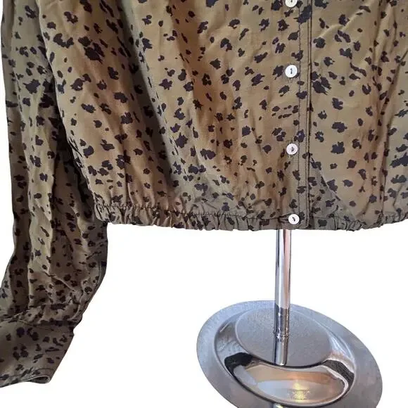 Free People Wishing Well Green Black Cheetah Crop Blouse Women Small - Picture 4 of 8